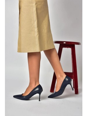 Fox Shoes Z676050009 Lacivert Ince Topuklu Kadın Stiletto Ayakkabı