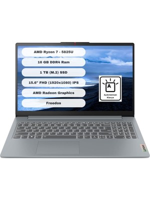 Lenovo Ideapad Slim 3 15ABR8 Amd Ryzen 7 5825U 16GB (DDR4-3200) 1TB SSD Freedos 15.6" FHD (1920x1080) IPS 82XM018ETR