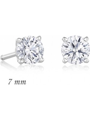 Pileli Store Gümüş Yuvarlak Tek Taş Zirkon Küpe - 7 Mm.