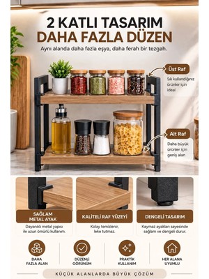 Bambeds Mobilya Metal Mutfak Tezgah Üstü Organizer 2 Raflı Banyo Mutfak Düzenleyici A.çam