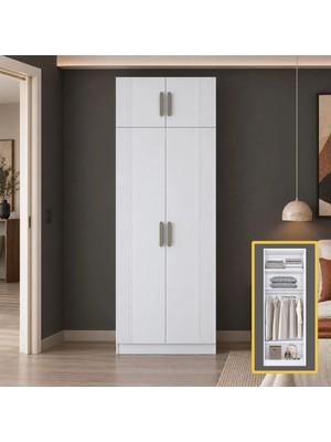 Rani Mobilya Rani BA405 Membran Kapaklı Modüler Gardırop 3 Raflı Askılı 2 Kapaklı Elbise Dolabı Beyaz