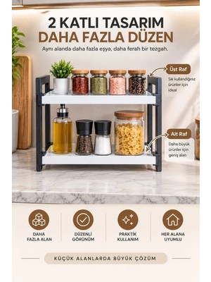 Bambeds Mobilya Metal Mutfak Tezgah Üstü Organizer 2 Yüksek Raflı Banyo Mutfak Düzenleyici
