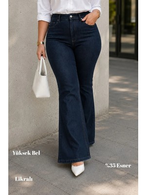 Cedy Denim Cedy Denım - Kadın Büyük Beden Ispanyol Paça Yüksek Bel Skinny Fit Likralı Pantolon  C628