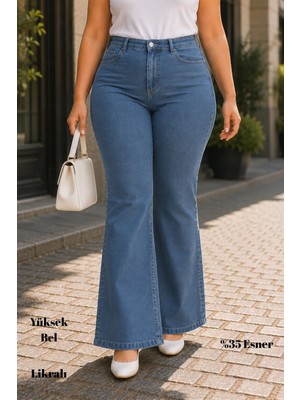 Cedy Denim Cedy Denım - Kadın Büyük Beden Ispanyol Paça Yüksek Bel Skinny Fit Likralı Pantolon  C628