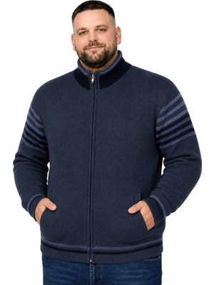 Battal Moda Erkek Büyük Beden Indigo Çizgili Cepli Hattush Ceket 5xl-6xl-7xl-8xl