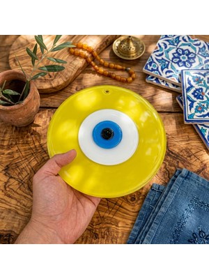 SUME Büyük Boy Sarı Cam Nazarlık Nazar Boncuğu Lüks Kalite 20 cm Çap Dış Cephe