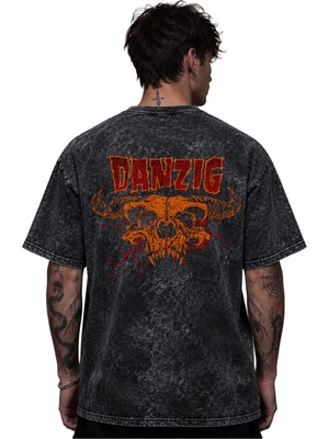 Sevbano Danzig Rock Metal Müzik Grubu Baskılı Unisex Oversize Eskitme Yıkamalı Tişört