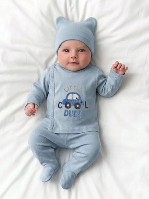 Panfilia Giza Kids %100 Pamuklu 0-3 Ay Yenidoğan Bebek Hastane Çıkışı 3lü Set