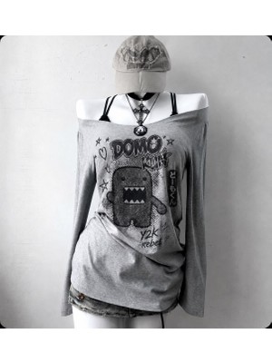 Moonstyle Collection Domo Kunn Y2K Street Vintage Ek Askılı Tam Boy Harajuku Bluz