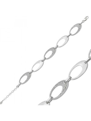 Pileli Store 925 Ayar Gümüş Taşlı Oval Bileklik