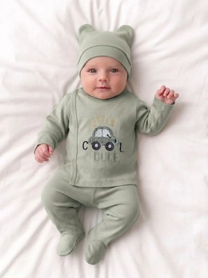 Panfilia %100 Pamuk 0-3 Ay Bebek Hastane Çıkışı 3'lü Set / Yenidoğan / Zıbın