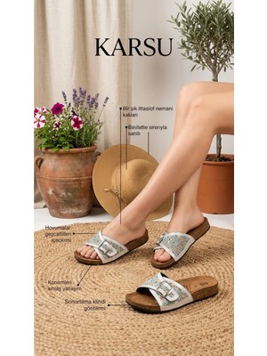Adeyo Store Kadın Boncuklu Terlik Çapraz Bantlı Tokalı Hakiki Deri Detaylı Mantar Taban Anatomik Günlük Terlik