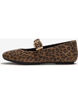  Delicato Kadın Babet ADQ-E76 Fitflop Delıcato Suede Leopard Mary Janes