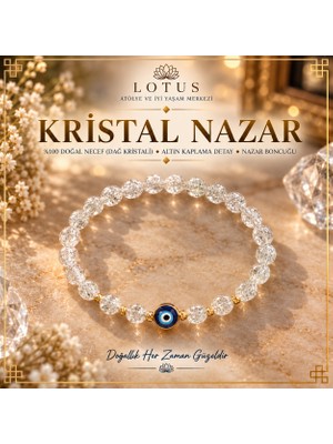 Lotus Atölye ve İyi Yaşam Merkezi 💙 Crystal Nazar Premium Bileklik – %100 Doğal Dağ Kristali (Necef Taşı) & Nazar Boncuklu Doğal Taş Bileklik