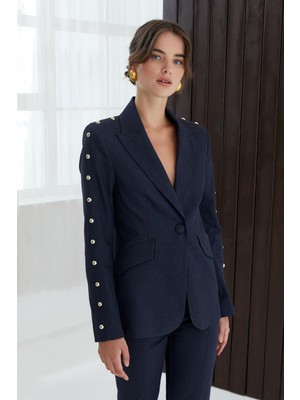Naar Kadın Çentikli Yaka Tek Düğmeli Blazer Ceket Metal Düğme Detaylı