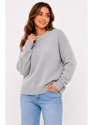 Kadın Bisiklet Yaka Yumuşak Dokulu Oversize Triko Kazak