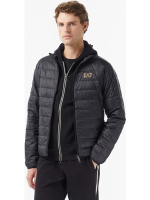 Ea7 Logo Print Padded Erkek Siyah Ceket