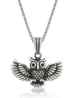 Pileli Store 925 Ayar Gümüş Baykuş Erkek Gümüş Kolye