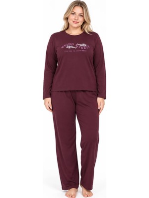Sleeproom Büyük Beden %100 Penye Bordo Pijama Takımı
