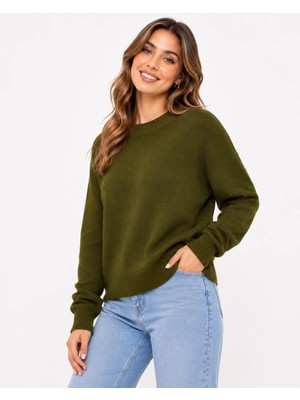 Kadın Bisiklet Yaka Yumuşak Dokulu Oversize Triko Kazak