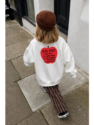 Monila Unisex Çocuk Sırtı Elma Baskılı 3 Iplik Kumaş Pamuklu Sweatshirt