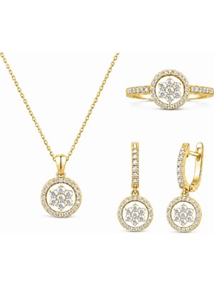 AgaKulche Tek Taş Baget Kadın Gümüş Set Gold S54GB 925