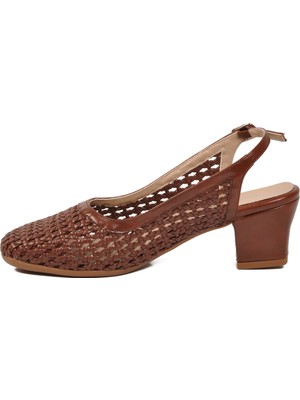 Ventes Kadın Kahve Örgü Detaylı Slingback Topuklu Ayakkabı 18386016-01