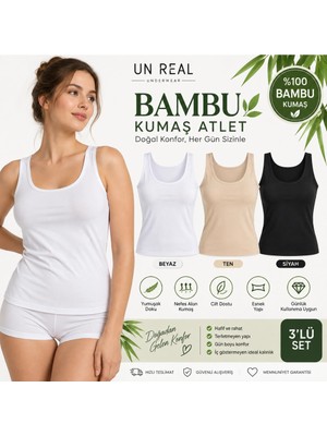 Unreal Un Real Özten 3’lü Kadın Geniş Askılı Bambu Atlet Seti – Yumuşak ve Esnek