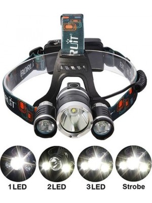 Pileli Store Boruit T6 Kafa Feneri 5000 Lumens 3xcree Xm-T6+2r5 Lamba LED Kamp Lambası