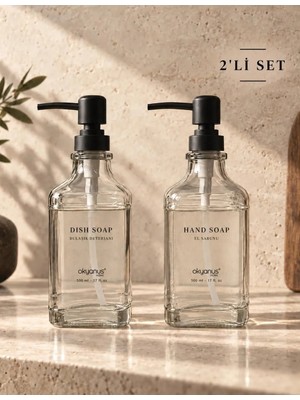 Okyanus Home Siyah Kare Cam Sıvı Sabunluk 500 ml Pompalı Modern Tasarım ve Şık