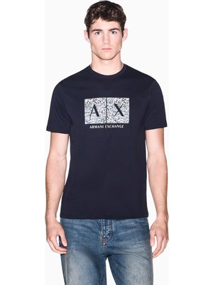 Armani Exchange Erkek Slim Fit Kısa Kollu Ax Büyük Harfli Monogram Detaylı Lacivert T-Shirt XM003100 AF10356-UB101
