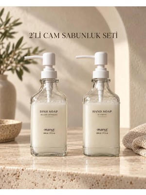 Okyanus Home Beyaz Pompalı İkili Kare Cam Sıvı Sabunluk 500 ml