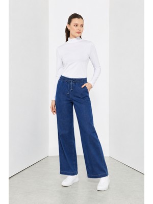 Belirtilmemiş 59084 Pantolunun Beli Lastikli Önden Bağlamalı Bol Paça Tensel Pantolon #03-25#