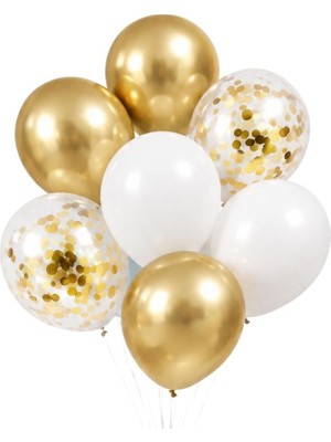 Patladı Gitti 12 Inç Beyaz Gold Konfetili Balon 10 Adet Parti Kutlamaları İçin Uygun