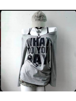 Moonstyle Collection What Do You Say? Ek Askılı Street Y2K Tam Boy Bluz