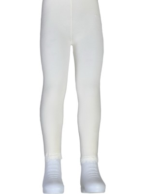 Dore Kız Çocuk Bileği Dantelli Cotton Tayt - Ekru