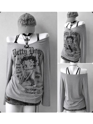 Moonstyle Collection Betty Boop Ek Askılı Vintage Street Y2K Ek Askılı Bluz