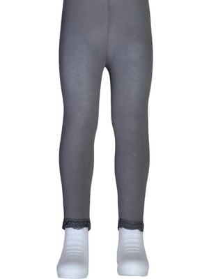 Dore Kız Çocuk Bileği Dantelli Cotton Tayt - Gri
