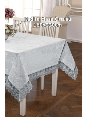 Çt Çeyizci Tekstil Lüks Kadife Masa Örtüsü, Dantelli Kadife Masa Örtüsü 160X220CM Kadife Masa Örtüsü