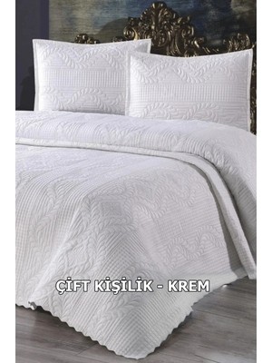 Çt Çeyizci Tekstil Çift Kişilik Dantelsiz Yatak Örtüsü 3 Parça - Ekru Bedspread