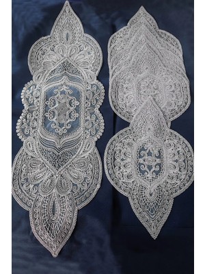 Çt Çeyizci Tekstil Supla Runner Seti Sunumluk Kordone Nakışlı Modern Amerikan Servis Takımı 6 Kişilik Set - Gri