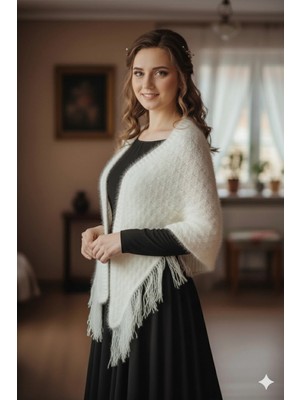 Çt Çeyizci Tekstil Çeyizlik Şal, Gelin Nişan Bohçası, Simli Şal, Lüks Şal Beyaz