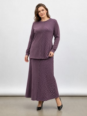 Belirtilmemiş 161-TE-M26K_R024 Çizgili Bambu Modal Tunik Etek Takım #10-25#
