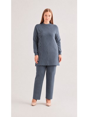 Belirtilmemiş 149-TP-M26K_R024 Çizgili Bambu Modal Tunik Pantolon Takım #10-25#