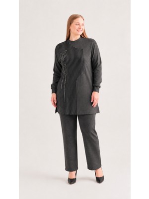Belirtilmemiş 149-TP-M26K_R024 Çizgili Bambu Modal Tunik Pantolon Takım #10-25#