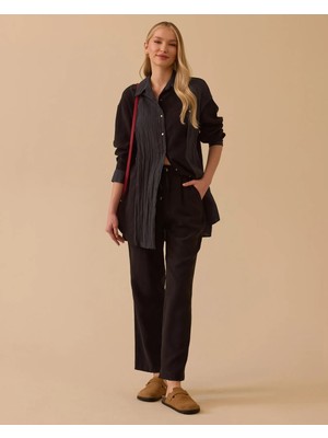 Belirtilmemiş 1008 Beli Bağcıklı Keten Pantalon #26#