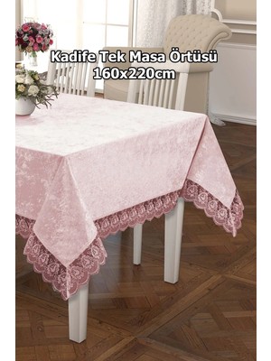 Çt Çeyizci Tekstil Lüks Kadife Masa Örtüsü, Dantelli Kadife Masa Örtüsü 160X220CM Kadife Masa Örtüsü