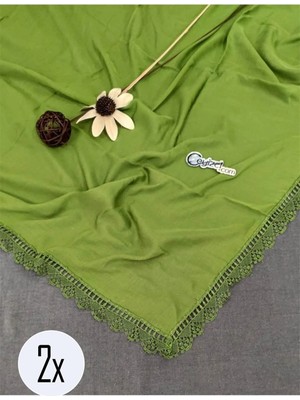 Çt Çeyizci Tekstil 2 Adet, Çeyizlik Şal, Yazma, Çeyizlik Yemeni, Dantelli Yazma 2 Adet 100X100CM - Kına Yeşili