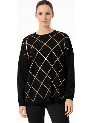 Belirtilmemiş TNK.21756.1PAYETLİ Baklava Desenli Triko Kazak
