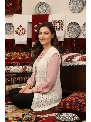 Çt Çeyizci Tekstil Çeyizlik Yelek, Simli Yelek, Örgülü Yelek, Hediyelik Yelek, Gelin Simli Yelek - Krem